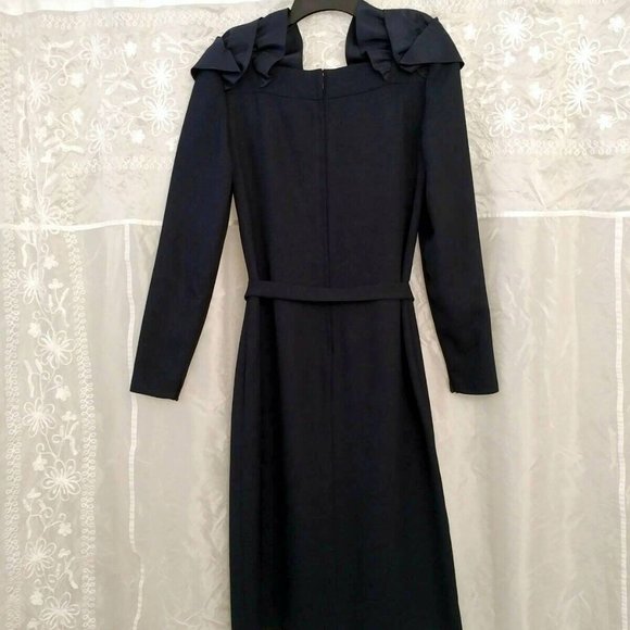 RARE Vintage Cezanne Midnight Navy Cocktail Dress, Statement Shoulders, Fits 8 - Picture 6 of 10